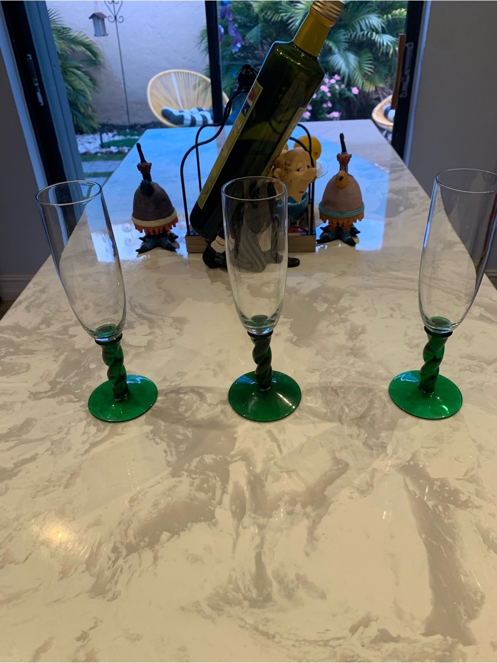 Set of 3 Green Stem Champagne Flutes